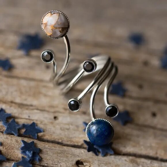 Handcrafted Celestial Jewelry -- Orbit Ring with Natural Stones - Picture 2 of 2